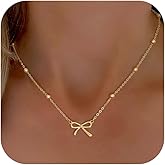 Thaivor Valentines Day Gifts for Her - Dainty Bow Necklace for Women 14K Gold Plated Cute Choker Small Pendant Charm Necklaces Teen Gift Trendy Stuff Personalized Jewelry
