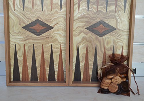Manopoulos Olive Wood Traditional Backgammon Set - Olive Wood Chips