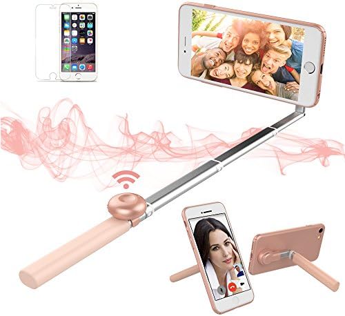 SURPASSER Selfie Stick Cell Phone Case Bluetooth 2 in 1 for iPhone 7(Rose Gold)