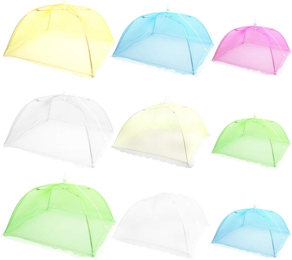 SENHAI 9 Pack Food Cover Tents, Pop-Up Vegetable Mesh Cover, for Keep Out Flies, Picnic, Camping, Barbecue, Green Plant Protection, Reusable and Collapsible - 3 Sizes