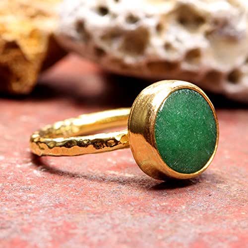 Natural Green Jade Ring 24K Yellow Gold Vermeil 925 Solid
