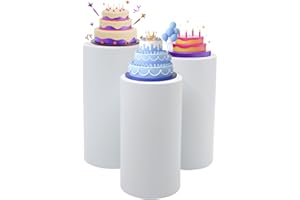 Gosangom Cylinder Stands for Party, Party Cylinder Stand, 3 Piece Cylinder Pedestal Stand, White Cylinder Pedestal Display Stand, for Wedding Birthday Party Art Decoration