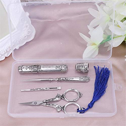 Tulas Sewing Scissors Set Vintage Embroidery Tool Alloy Awl Threader Thimble Needle Case Kit
