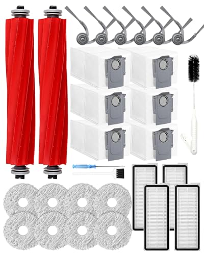 29 Pieces QV35A Accessories for Roborock QV 35A/QV 35S/Qrevo s Pro/QR 598/QR 798 Robot Vacuum Cleaner. 2 Main Brushes, 6 Dust Bags, 4 HEPA Filters, 6 Side Brushes, 8 Cleaning Pads