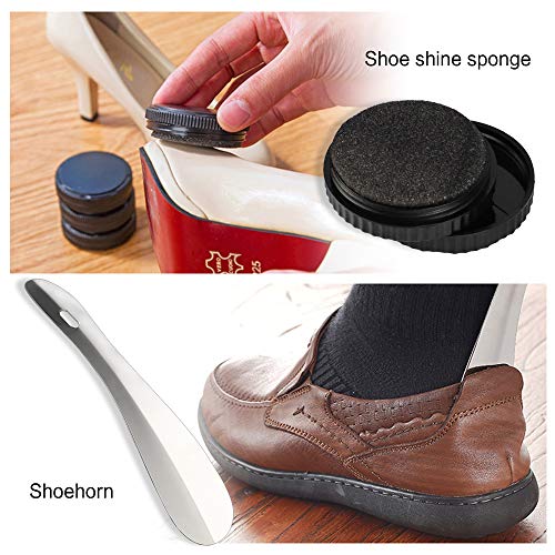 Shoe Shine Kit, KOKOBI Shoe Polish Cleaning Kit-Includes Black/White Shoe Cream (Leather Conditioner), Suede Brush, Shoehorn, Shoe Polish Cloth, Shoe Shine Sponge, and PU Leather Case