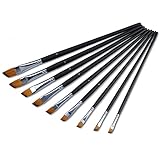 Yosoo 9 PCS Nylon Oblique Flat Tipped Paint Brushes Set, Inclined Plane Wooden Long Handle Brush Set Art Artist Professional Painting Supplies for Acrylic Watercolor and Oil Painting