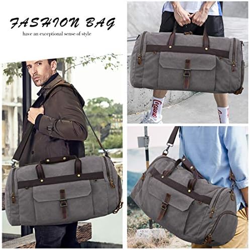 Travel Duffel Bag Waterproof Duffle Bags for Men Oversized Genuine Leather Carryon Weekend bag Canvas Overnight Bag Grey 7 Travel Duffel Bag Waterproof Duffle Bags for Men Oversized Genuine Leather Carryon Weekend bag Canvas Overnight Bag Grey