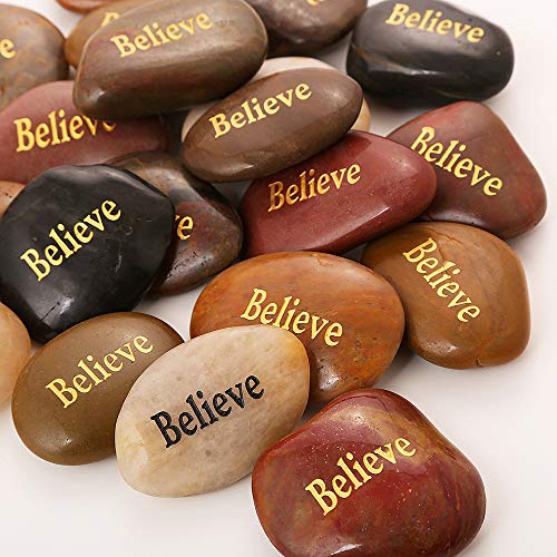 ROCKIMPACT 50PCS Believe Believe Stone Engraved Rocks Inspirational Gifts Prayer Stones Zen Chakra Gratitude Rocks Palm Pocket Motivation Encouragement Rocks Wholesale Believe Rock, 2