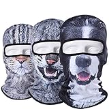 JIUSY 3 Pack - 3D Animal Balaclava Head Cove Hood Face Mask Protection Wind Dust Snow UV for Hunting Fishing Skiing Snowboard Bicycle Riding Driving Motorbike Cold Weather Winter Sport BNB-100-114-117