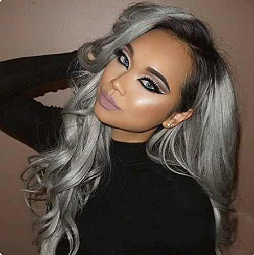 Ombre 1B/Grey Remy Virgin Body Wave Human Hair Wigs Brazilian Full Lace Wig &amp; Lace Front Wig for Black White Women Black Root Grey Ombre Full Lace Human Hair Wig (16 Inch, full lace wig)