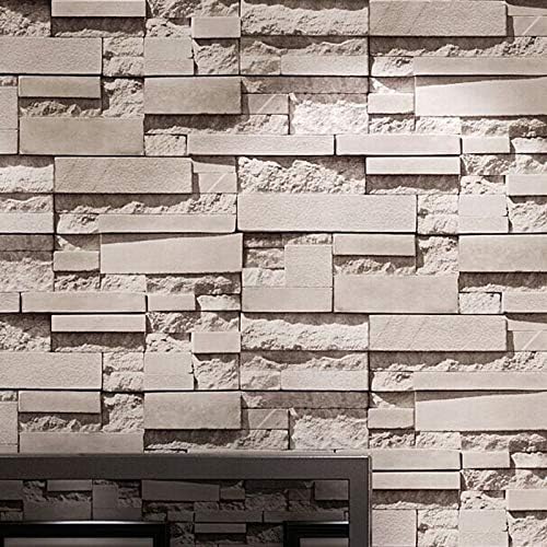 DUOCK Stone Brick Vinyl Wallpaper for Walls 3D Living Room Home Decor Wall Paper Roll Stickers Papier Peint,Beige 69142,5.3 Square Meters