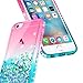 iPhone 6/6S/7/8 Phone Case with Tempered Glass Screen Protector for Girls Women Kids, NageBee Glitter Liquid Sparkle Bling Floating Waterfall Diamond Shockproof Cute Case -Pink/Aqua