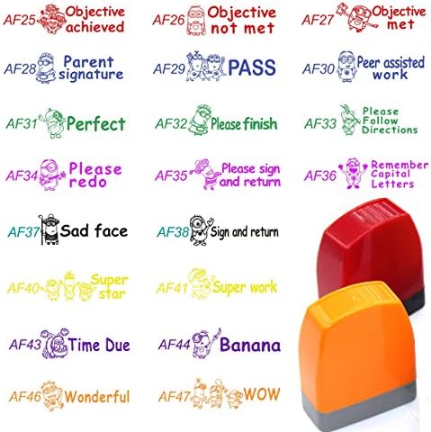 JEWEY Set of 4 Self Inking Teacher Stamp Self-inking Rubber Stamps School Teachers Review Homework Feedback Stamps Stationary Flash Stamps. Minions Stamps. 8 ink color customization. Over 40 options