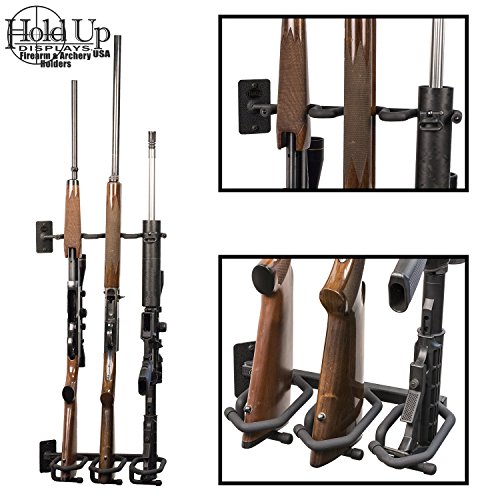 Hold Up Displays - Gun Rack and Rifle Storage Holds 3 Shotguns or Rifles Facing Left for Winchester Remington Ruger Firearms and More - Heavy Duty Steel - Made in USA