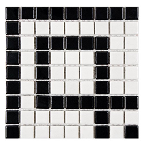 SomerTile FXLMMGKC Retro Greek Key Porcelain Mosaic, 8" x 8", Matte White with Black Corner