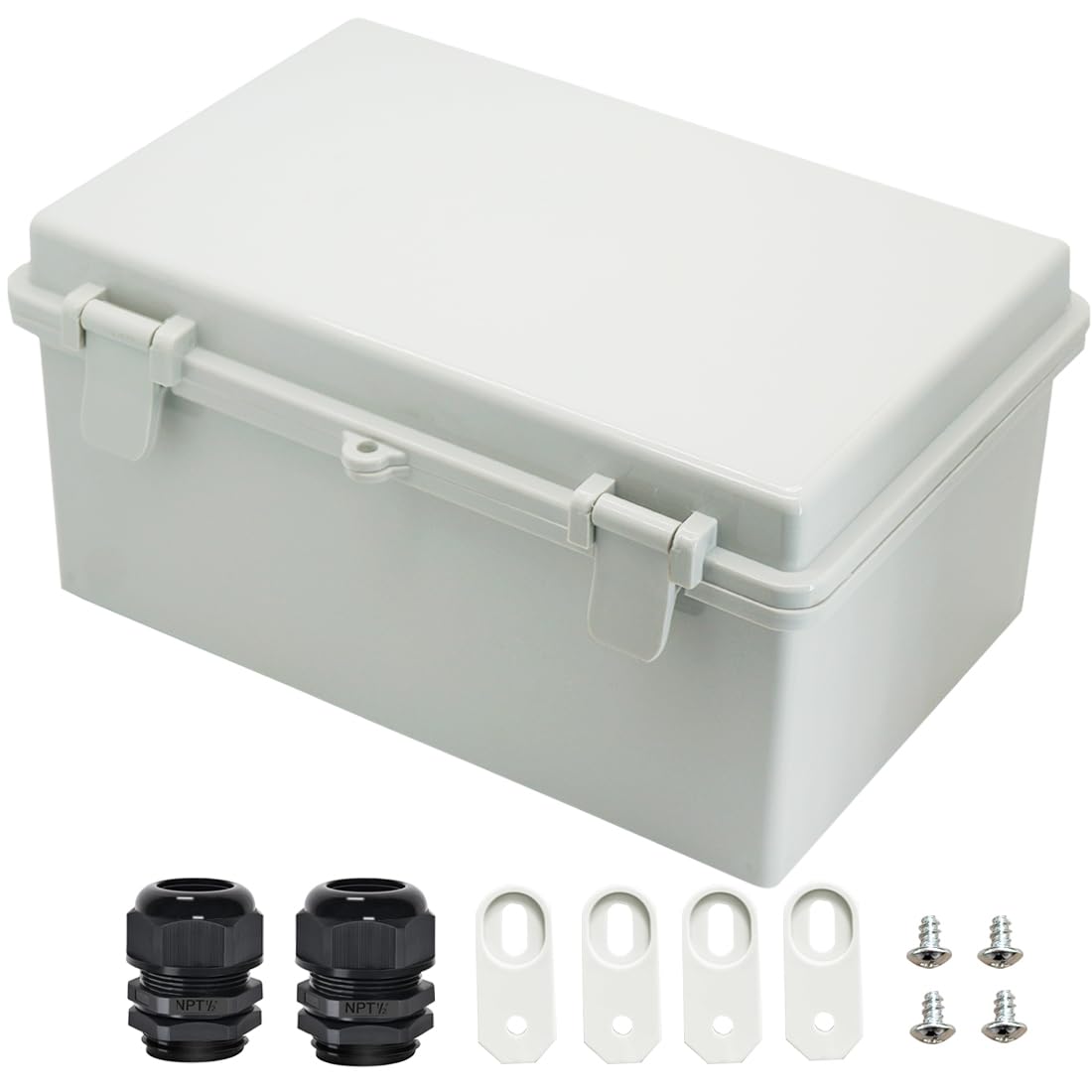 Photo 1 of Zulkit Junction Box ABS Plastic Dustproof Waterproof IP65 Electrical Boxes Hinged Shell Outdoor Universal Project Enclosure with 2 Cable Glands 11.42 x 7.48 x 5.51 Inch (290x190x140mm)