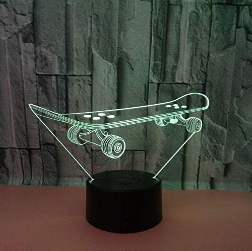 SFALHX 3D Night Light Skateboard Touch Button 3D Optical Illusion Table Desk Lamp7 Colours Flashing Touch Switch Bedroom Decoration Lighting for Kids Best Gift