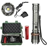 Portable Adjustable Focus Light Strobe Flashlight, 8000 Lumens T6 LED Torch Zoomable Tactical Flashlight + 18650 Charger Box (8000 lumens)