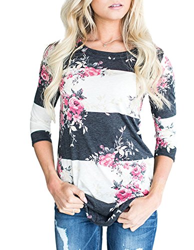 image for Andaa Womens Crew Neck 3 4 Sleeve Floral Printed Tunic Shirts Casual C