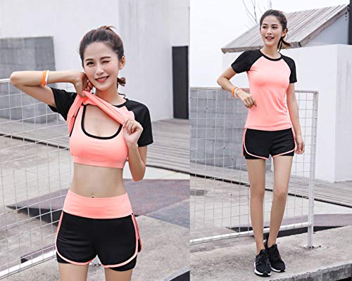 ZETIY Women's Activewear Set 5 Piece Yoga Jogging Workout Clothes Athletic Tracksuits (Large, Orange) - Thumbnail 3