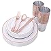 IOOOOO 150 Piece Rose Gold Plates & Plastic Silverware & Rose Gold Cups, Premium Disposable Dinnerware Set Includes: 25 Dinner Plates, 25 Dessert PLates, 25 Tumblers, 25 Forks, 25 Knives, 25 Spoons