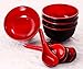 Chef Miso Set of 4 Melamine Noodle Soup Bowls and Spoons - Red and Black 12 Ounce