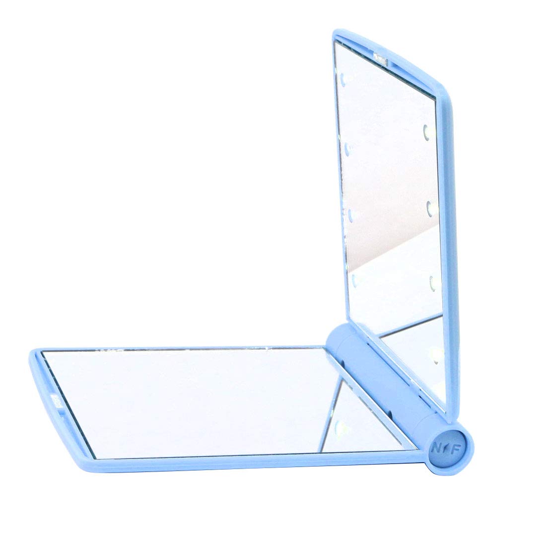 Amazon Com Led Lighted Travel Makeup Mirror Compact Mirror With1x 2x Magnification Dual Sided Vanity Mirror With Lights Portable Illuminated Folding Tabletop Cosmetic Mirror Handheld Pocket Bag Mirror Blue Kitchen Dining