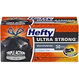 Hefty Ultra Strong Multipurpose Large Black Trash Bags, Unscented, 30 Gallon, 25 Count