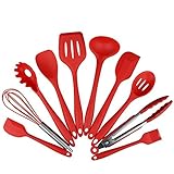 R18 Food Grade BPA Free Set Of 10 Pieces Silicone Kitchen Utensils Set/Red