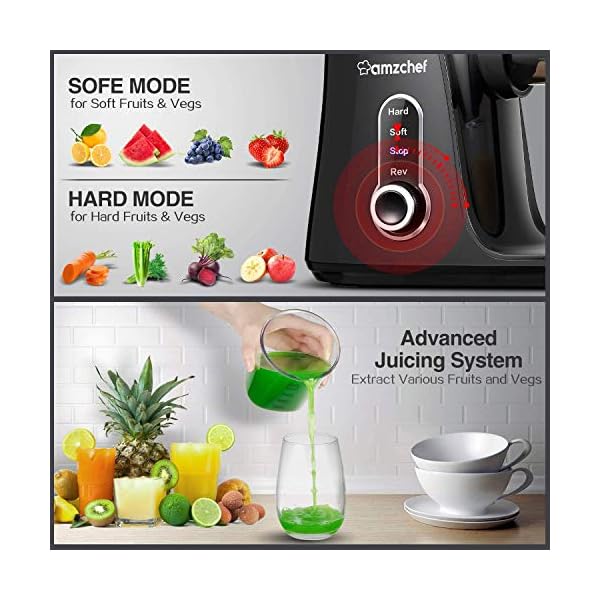 Juicer-MachinesAMZCHEF-Slow-Masticating-Juicer-Extractor-Cold-Press-Juicer-with-Two-Speed-Modes-2-Travel-Bottles500MLLED-Display-Easy-to-Clean-Brush-Quiet-Motor-for-VegetablesFruits-Black AMZCHEF Cold Press Juicer with 2 Speed Control - High Juice Yield Juicer Machines with Ultradense Filter - Masticating…