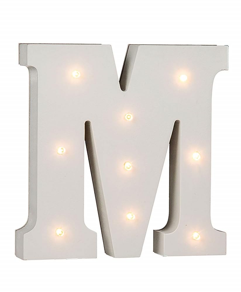 OOTB Illuminated Letter M Light with 9 LED, Wood, White