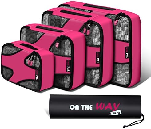 Packing Cubes-4 Set Travel Luggage Packing Organizers with Laundry Bag (Pink)