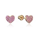 14k Yellow Gold Pave Heart Cubic Zirconia Children Screwback Baby Girls Earrings
