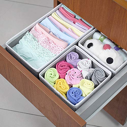 homyfort Cloth Dresser Drawer Organizers,Foldable Closet Storage Bins Cubes Dividers for Clothes,Underwear,Lingerie,Bras,Ties,Socks Set of 6 Light Grey