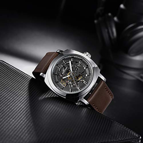 BENYAR - Men's Automatic Mechanical Watch - Leather Strap - Gold Movement - 45mm Skeleton Dial - Water Resistant and Scratch Resistant - Stylish Gift for Men