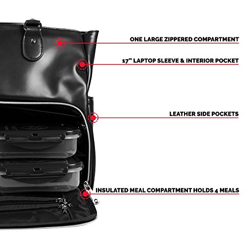 6 Pack Fitness Renee Leather Tote with Insulated Meal Management System, Black (25405) - Thumbnail 3