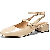 GotSoft Womens Square Toe Mary Jane Pumps Chunky Low Heels Ankle Strap Slingback Wedding Party Dress Shoes