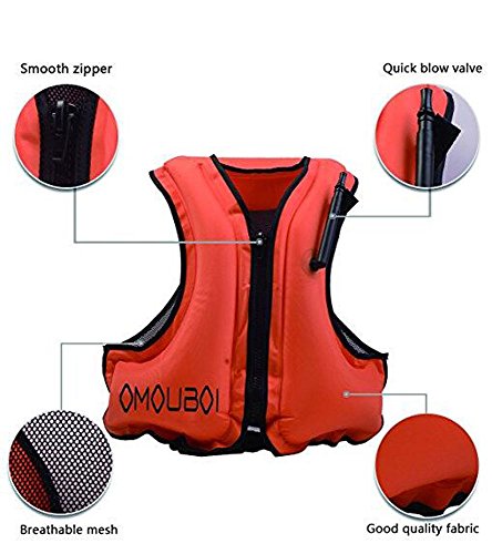Kingswell Kids Inflatable Swim Vest Child Life Jacket Portable Buoyancy Safety Aid Vest For Swimming, Snorkeling, Diving-Orange