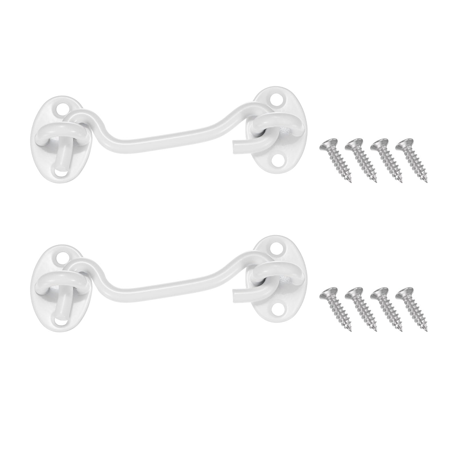 M METERXITY 2-Pack Hook and Eye Latch for Door 4 Inch Stainless Steel Gate Latch Barn Door Lock Hook and Eye Gate Latch for Gate/Shutters/Window/Cabinet/Bathroom [White]