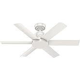 Hunter 44 inch Outdoor or Indoor Ceiling Fan No Light - White Ceiling Fan without Light, For Patio, Porch, Garage, or Living Room, Standard Mount, 6 Blades, Wall Control - Kennicott 59614, Fresh White