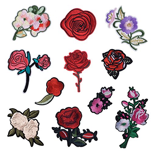 BBTO 11 Pieces Flower Patch Embroidered Patches Iron on Patch for Arts Crafts DIY Decor, Assorted Shapes
