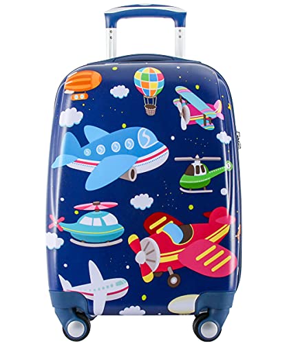 Kids Carry On Luggage for Boy's, Girl's Children Rolling Suitcase with 4 Spinner Wheels Hardshell Case for Toddler to Travel (airplane)