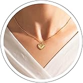 Iaceble Minimalist Gold Heart Pendant Necklace Hammered Heart Necklace Choker Textured Heart Necklace Heart Shape Necklace Satellite Chain Necklace Jewelry for Women