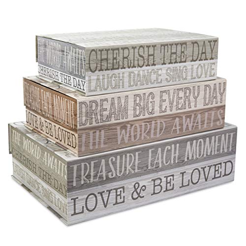 Tri-Coastal Design Decorative Nesting Storage Boxes with Lids Stackable Box Set - Rectangle Cardboard Containers for Storage and Organization - Small, Medium, and Large (Treasure Each Moment)