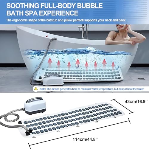 Bath Spa Massage Mat, Jacuzzi Bath Mat with 6-Speed Adjustable, Non-Slip and Inflatable Pillow, Bath Spa Mat for Bathtub(Upgraded Version)