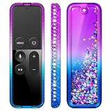NageBee Protective Case for Apple TV 4K 5th, 4th Gen Remote - Glitter Liquid Quicksand Waterfall Floating Sparkle Bling Diamond Shockproof Cover for Apple TV Siri Remote Controller -Purple/Blue