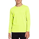 Haloumoning Boys Long Sleeve Athletic T-Shirts Kids Dry Fit UPF 50+ Neon Swim Shirts 5-14 Years