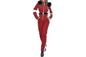 QESULK Womens Onesie Ski Suit One Piece Snowsuit Outdoor Sports Waterproof Windproof Jumpsuit Fur Collar Coat Jumpsuit
