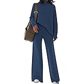 Viottiset Women's 2 Piece Outfits Sweater Set Wide Leg Pants High Neck Sweatsuit Loungewear