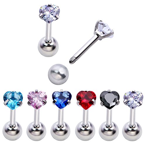 PiercingJ 8-12pcs Unisex Cubic Zirconia Gem Stainlss Steel Barbell Earring/Cartilage Helix Earring/Stud Earring